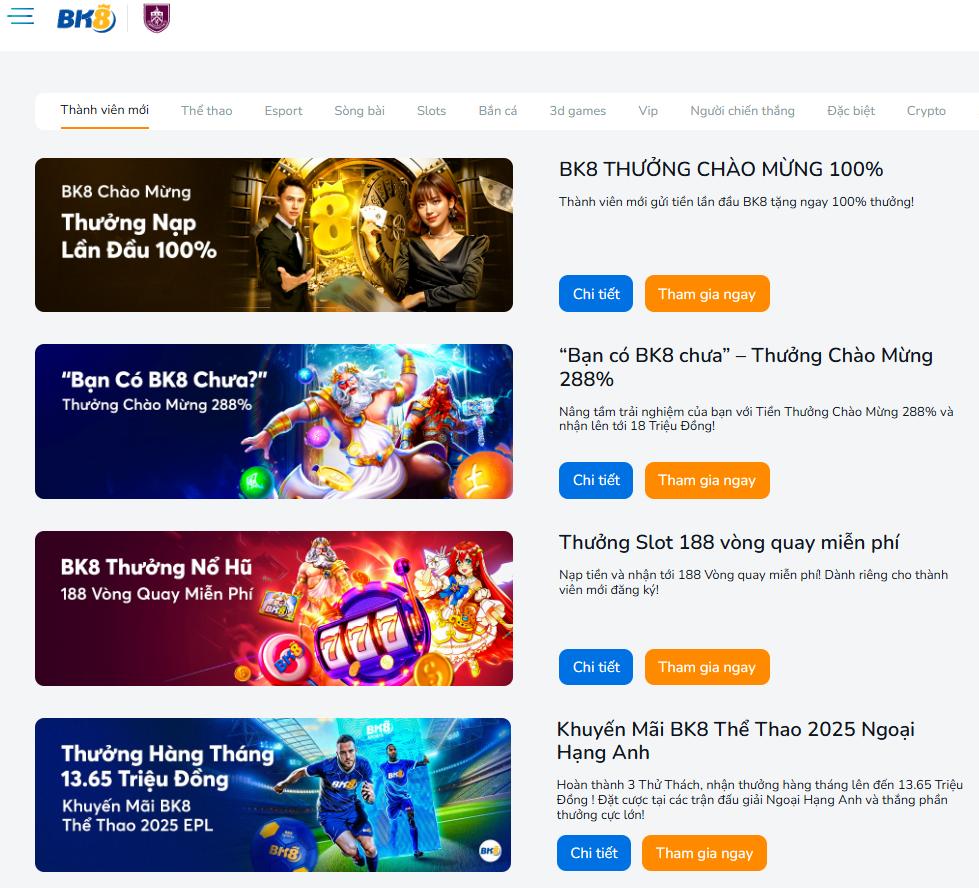 Những khuyến mãi đặc quyền tại nhà cái BK8