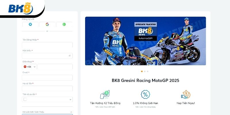 Đăng ký tài khoản BK8 dễ dàng 