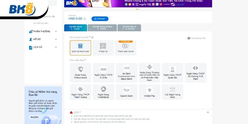 Nạp tiền BK8 nhanh chóng 