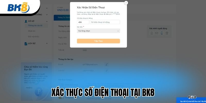 Xác thực số điện thoại tại BK8
